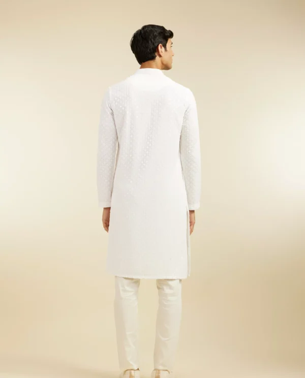 Warm White Chikankari Kurta with Sequin Work - Image 2