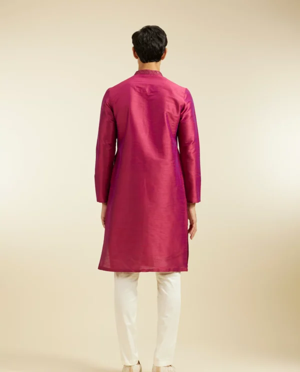 Rani Pink Plain Kurta With Sequinned Neckline - Image 2