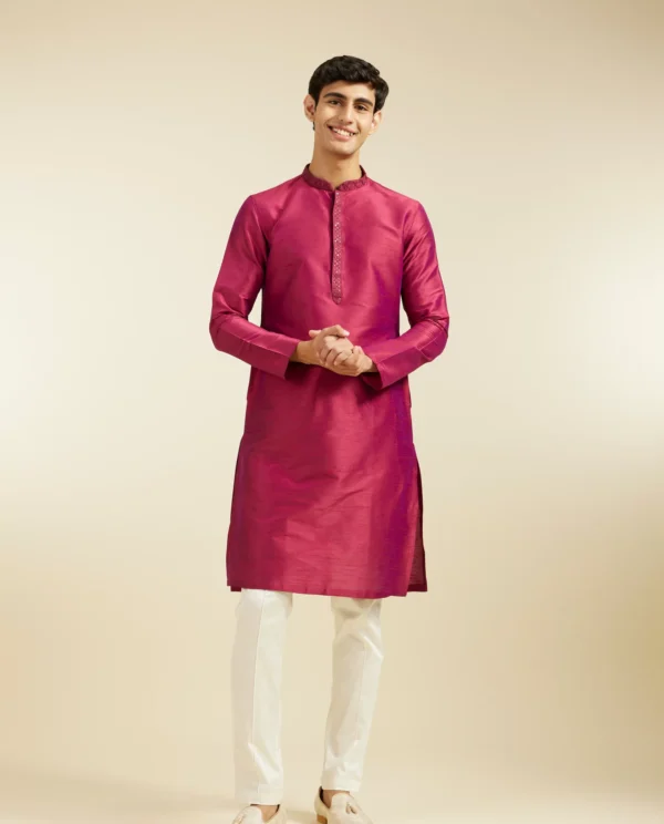 Rani Pink Plain Kurta With Sequinned Neckline