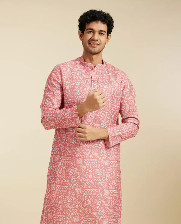 Coral Peach Aztec Printed Kurta