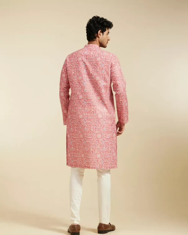 Coral Peach Aztec Printed Kurta - Image 2