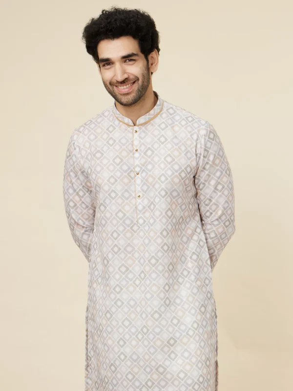 Ivory Cream Geometric Patterned Kurta