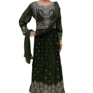 Elegant Green Anarkali Embroidered Georgette Gown