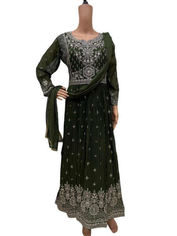 Elegant Green Anarkali Embroidered Georgette Gown