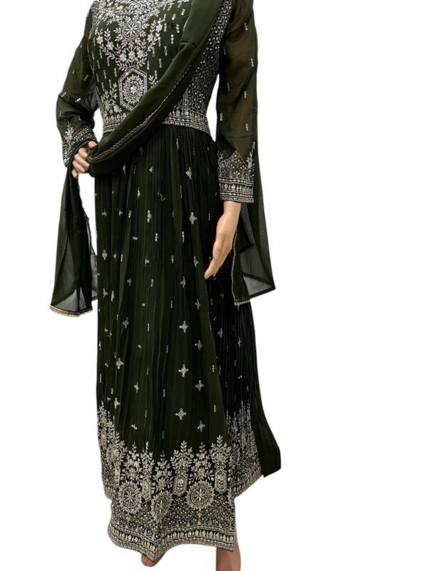 Elegant Green Anarkali Embroidered Georgette Gown - Image 3