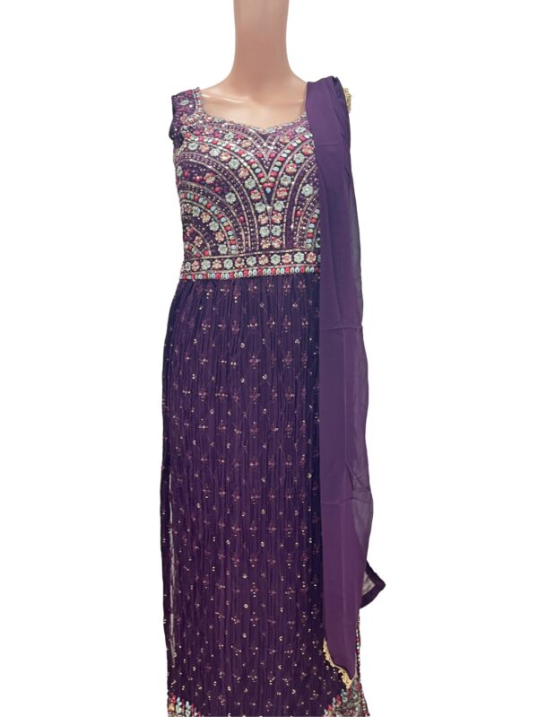 Royal Purple Naira Cut Embroidered Georgette Kurta Set