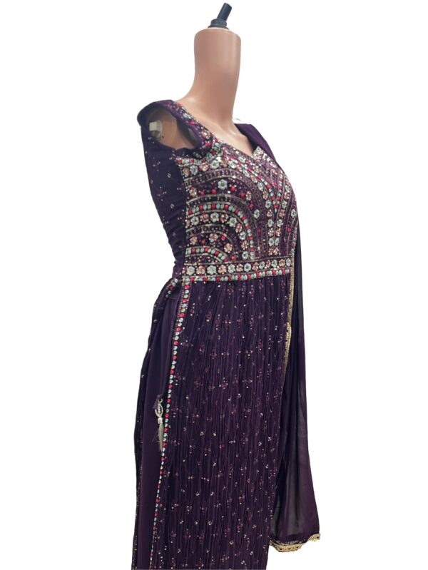 Royal Purple Naira Cut Embroidered Georgette Kurta Set - Image 3