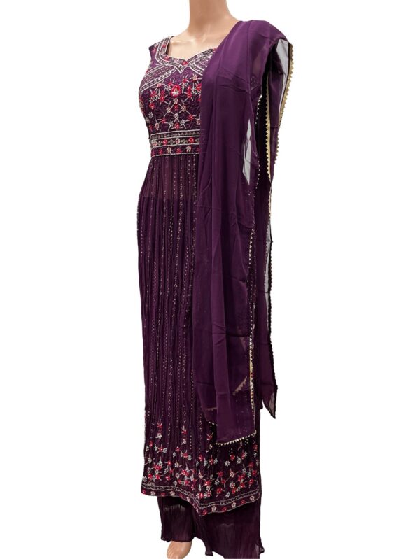 Royal Purple Naira Cut Embroidered Georgette Kurta Set - Image 4