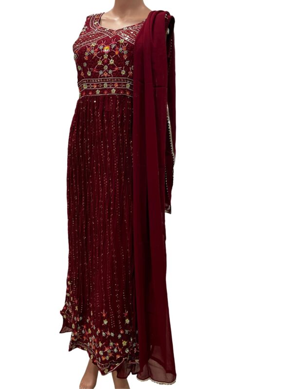 Radiant Red Naira Cut Embroidered Georgette Kurta Set