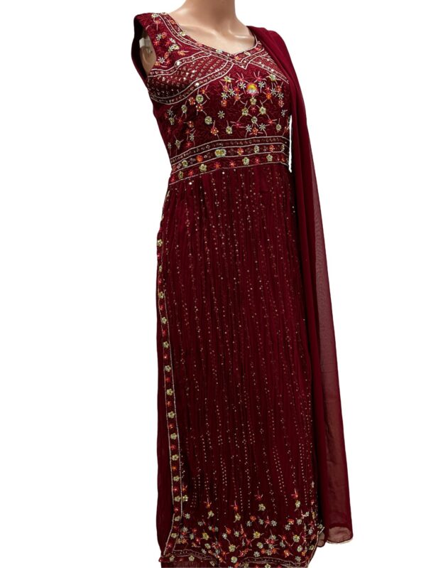 Radiant Red Naira Cut Embroidered Georgette Kurta Set - Image 2